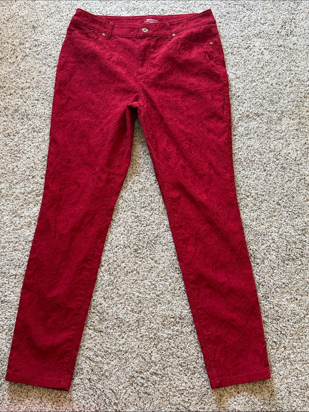 Chico's Red Jacquard Jeans Jeggings